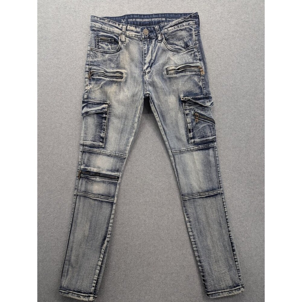 V19-69 Italia Jeans Mens 30x30 Blue Acid Wash Skinny Stretch Cargo Denim